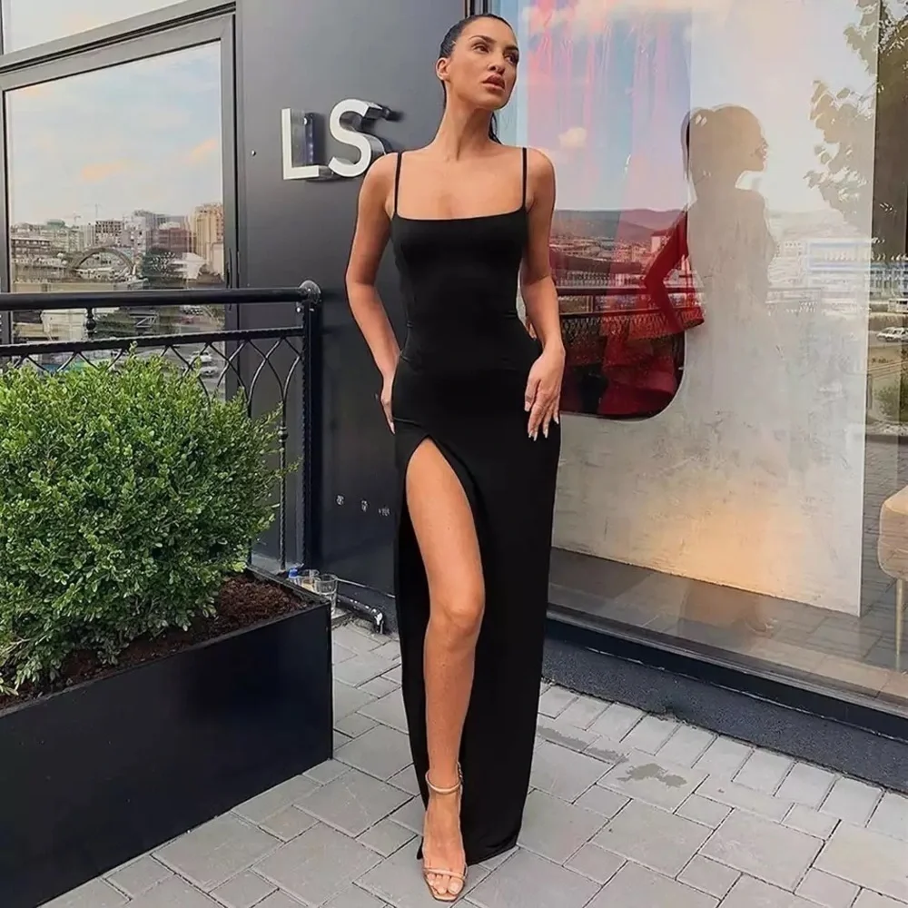 Black Spaghetti Strap maxi bodycon dress